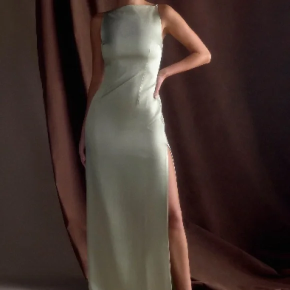 Meshki Satin Formal Dress in Sage - Picture 5 of 7